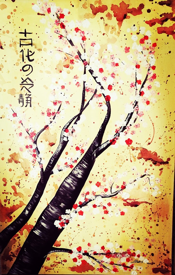 Tableaux 75x115 acrylique et café "Ancien calme" 